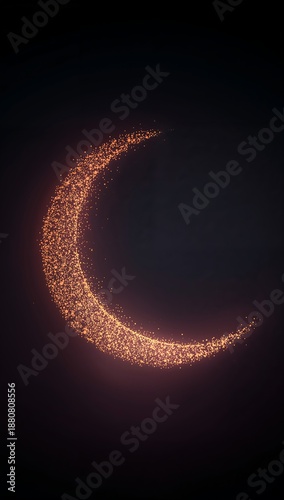 Shimmering crescent moon made of tiny golden particles glowing against a dark, starry night background, evoking a sense of magic and celestial wonder