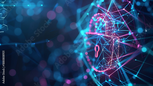 Digital cybersecurity concept with glowing padlock, data protection and security 