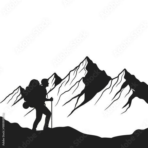 Hiker with Backpack and Trekking Pole.