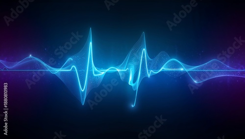 Abstract visual representation of sound waves with pulsing blue and purple light patterns against a dark, starry background