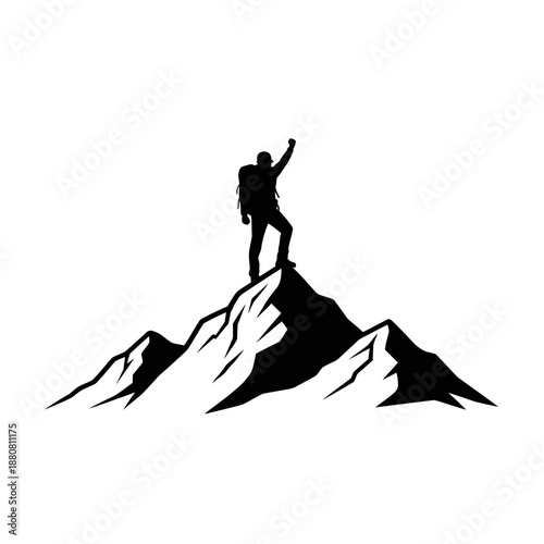 Man Standing on Mountain Peak Silhouette.