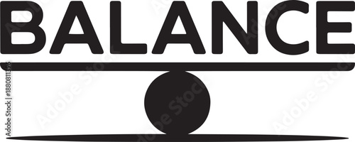 Word balance concept shown on a simple black and white seesaw illustration