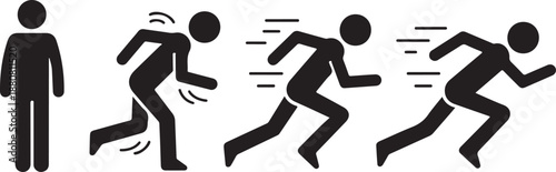 Stick figures of a person running with increasing speed and motion