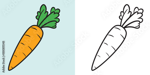 Cute carrot illustration for kids coloring page with bold outline and simple shape. Perfect for fun learning activities. Main object and background are separated, not merged in one layer