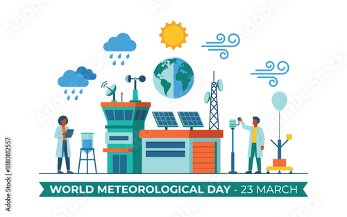 Meteorologists working at modern weather station on World Meteorological Day