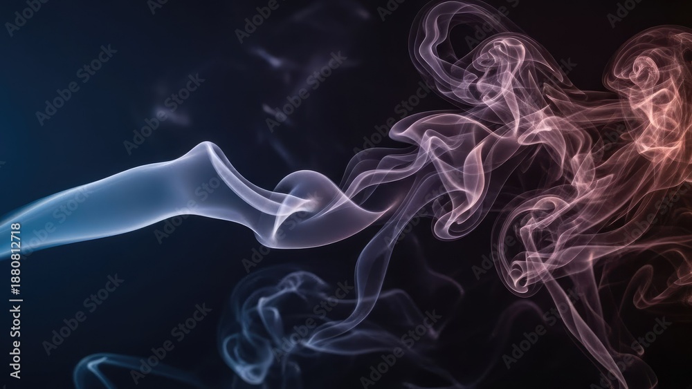 Fototapeta premium Abstract smoke swirls with gradient colors on dark background illustration