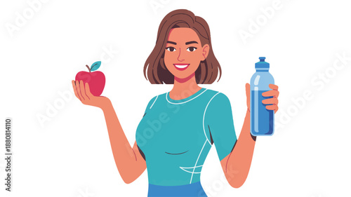 Flat vector illustration of a young woman working remotely from a sunny balcony with a laptop