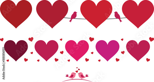 Romantic heart pattern illustration, love birds design, valentine background, cute romance art, red pink hearts, wedding invitation concept