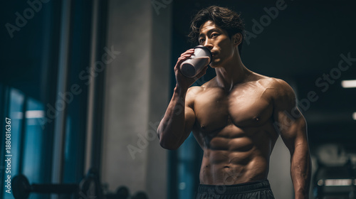 プロテインを飲む男性