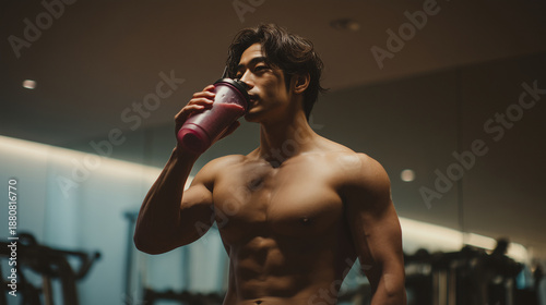プロテインを飲む男性
