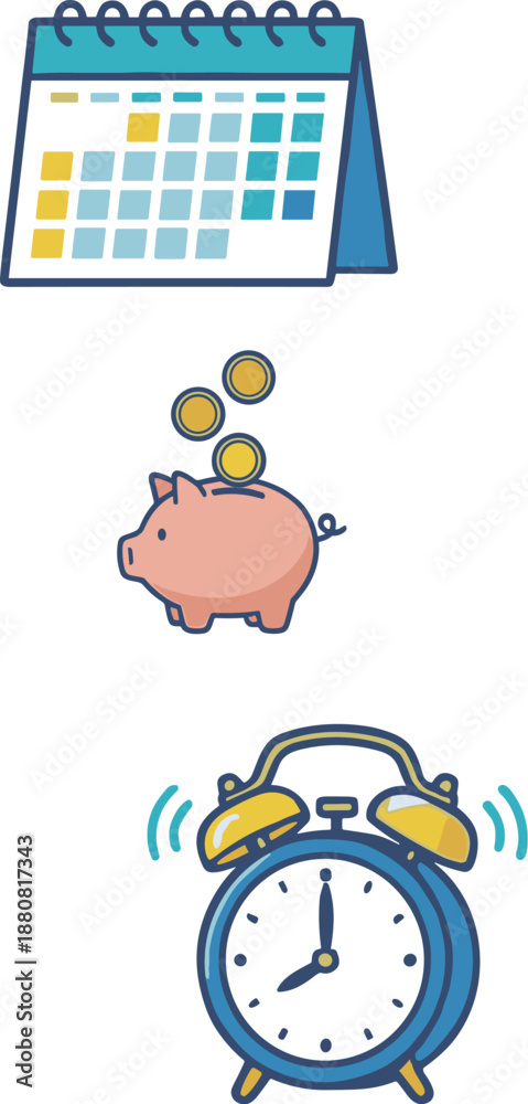 Naklejka premium Saving Money and Investment Planning with Calendar and Piggy Bank