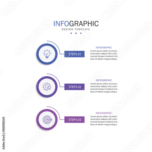 Vector infographic label design with circle infographic template design and 3 options or steps.
