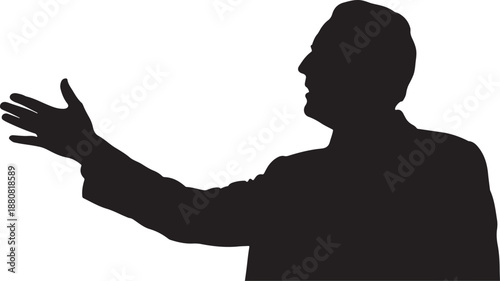 Silhouette of a man extending his hand in greeting or invitation