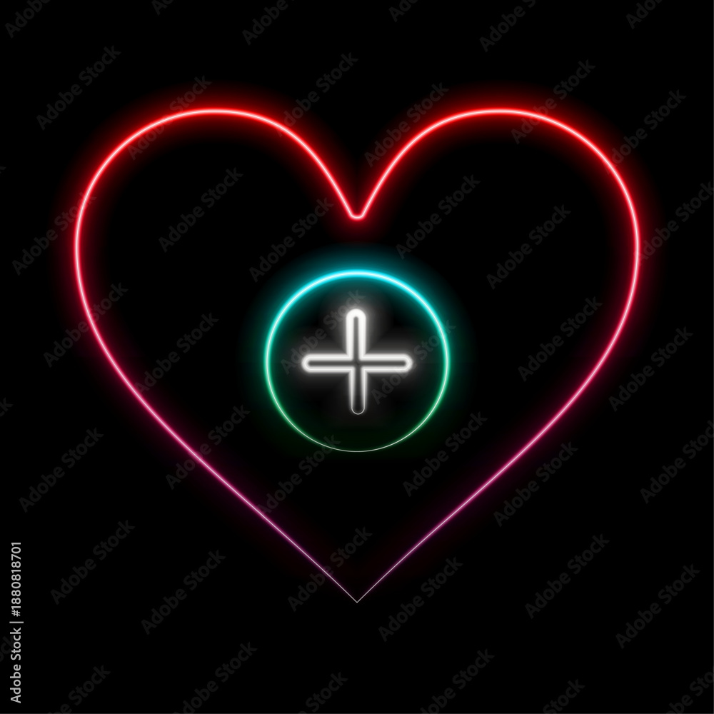 Obraz premium red glowing digital heart from glowing points. Cybernetic particle neon heart symbol. Cardiology, healthcare concept.