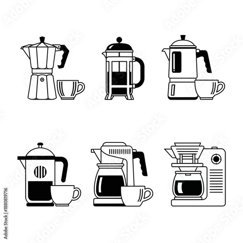 Coffee Makers and Cups Icon Set