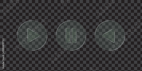 Elegant glass morphism UI design elements. Collection of transparent glass shapes with rounded corners on a checkered background. Glass rounded square button set