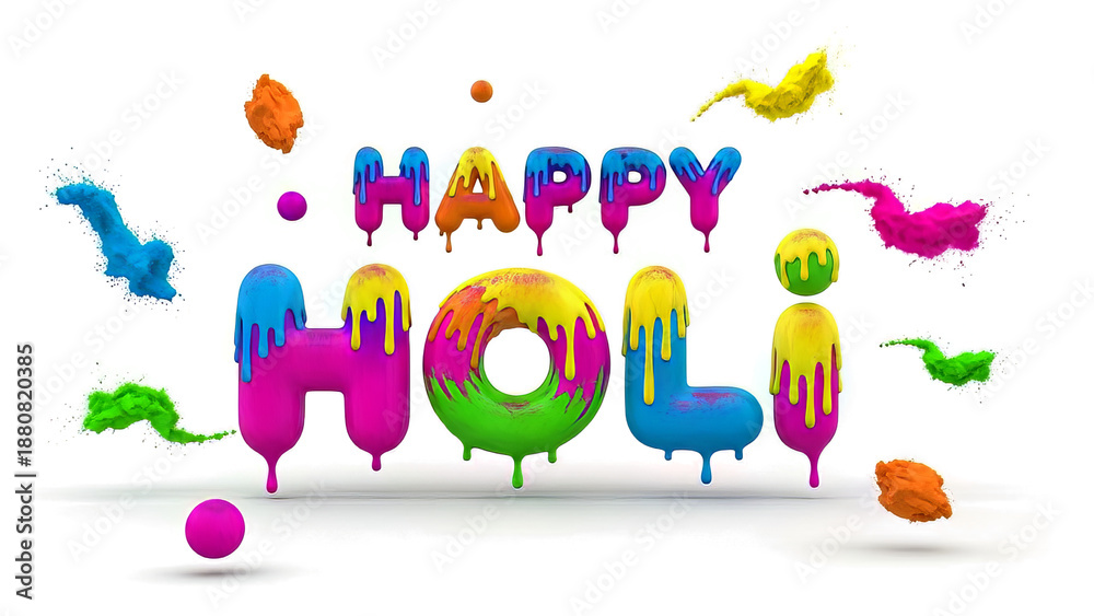 Fototapeta premium Happy Holi festival celebration colorful text with paint splatters
