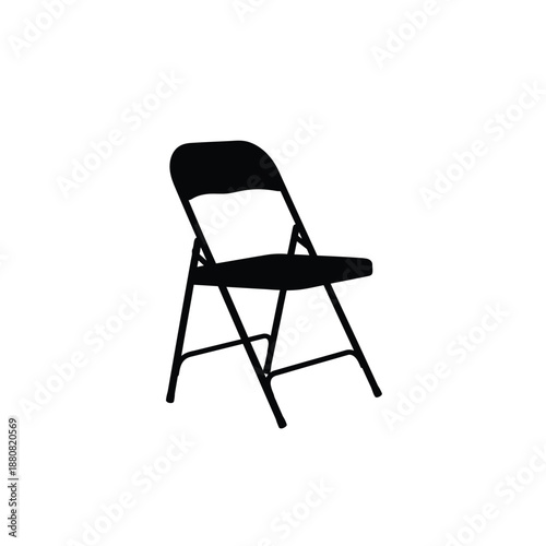 Simple black folding chair on white background