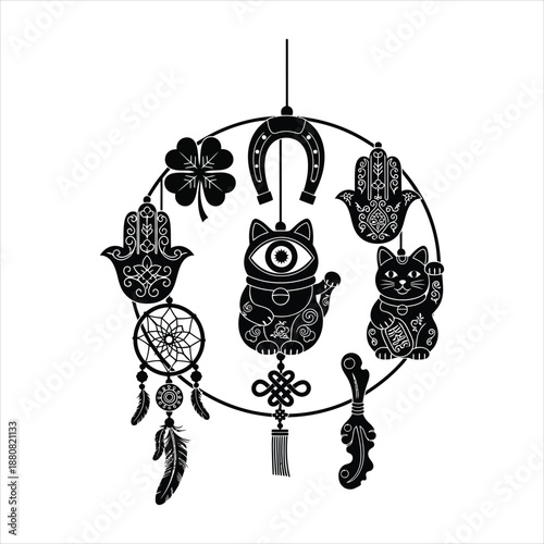 Whimsical dreamcatcher with owls horseshoe and floral elements