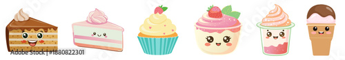 Sweet Delight: A delightful array of charming desserts with adorable smiling faces, each offering a unique confectionary experience. A visual feast for those who appreciate the joy of sweet treats.