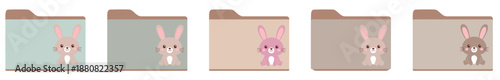 Spring Collection: A row of pastel-colored file folders, each playfully adorned with a charming bunny illustration, perfectly captures the lighthearted essence of spring and organization. 