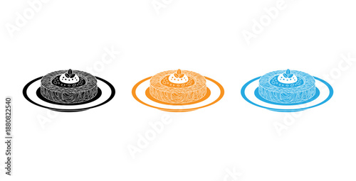 Colorful illustrations of desserts with fruit toppings