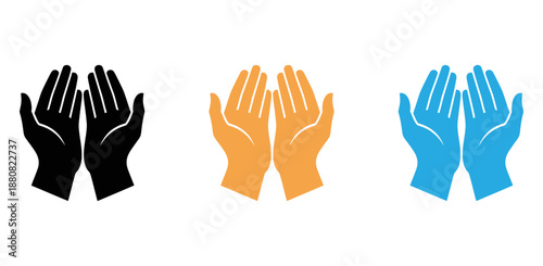 Hands in prayer position in different colors