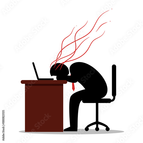 work burnout leading to mental exhaustion an overwhelmed employee stressed at a desk with head down illustrating workplace pressure