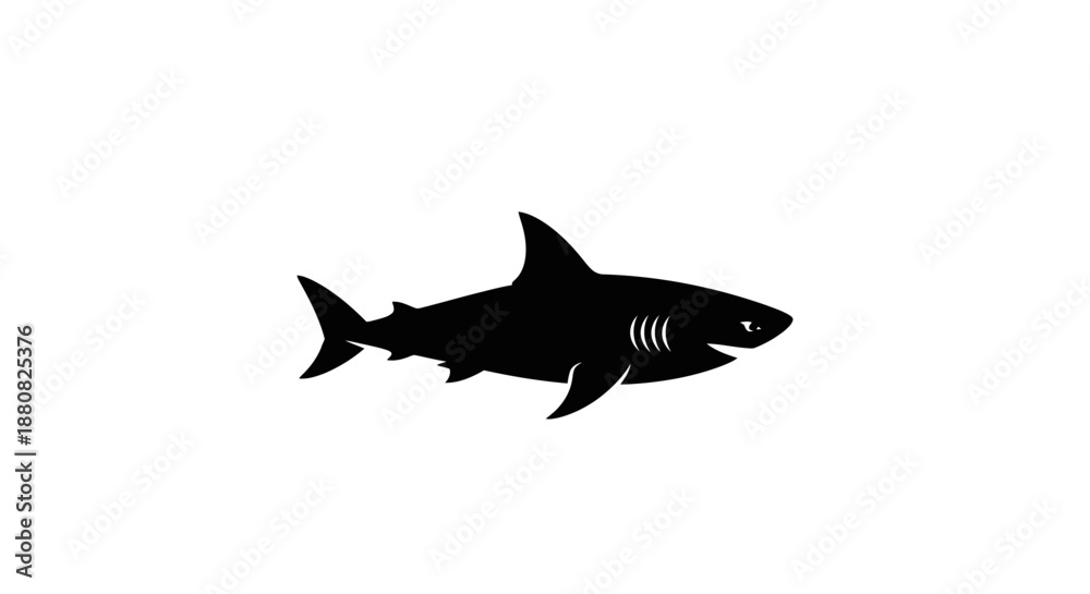 Obraz premium Black silhouette of a shark swimming.