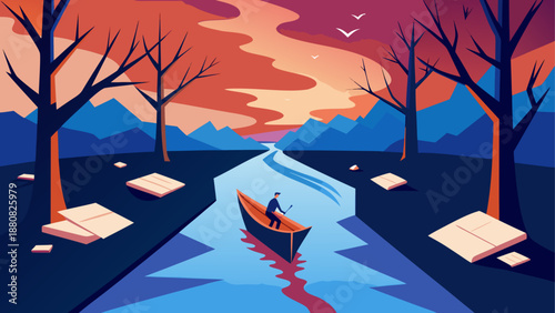 Serene sunset river journey