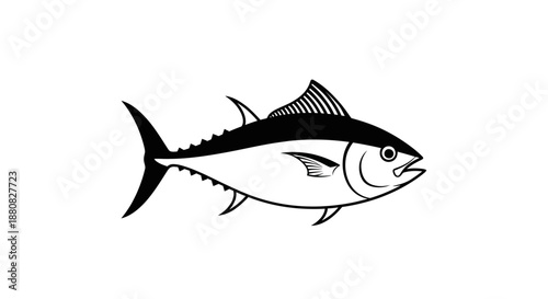 Black and white tuna fish illustration.