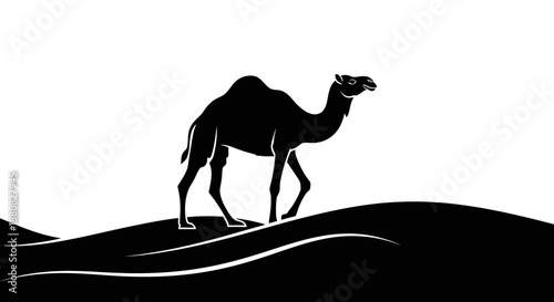 Black silhouette of a walking camel.