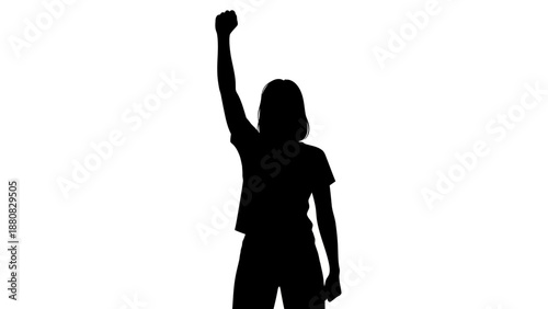 Woman Silhouette Raising Fist in Triumph.