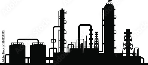 refinery petrochemical facility silhouette showing tanks and pipes