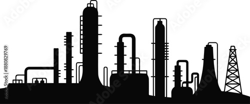 refinery chemical plant vector icon with distillation columns