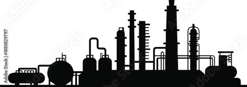 refinery industrial plant silhouette with storage tanks and towers