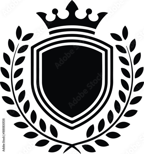 crest shield crown laurel wreath emblem vector logo design