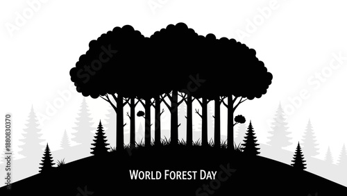 Group of Trees Silhouette on Hill.