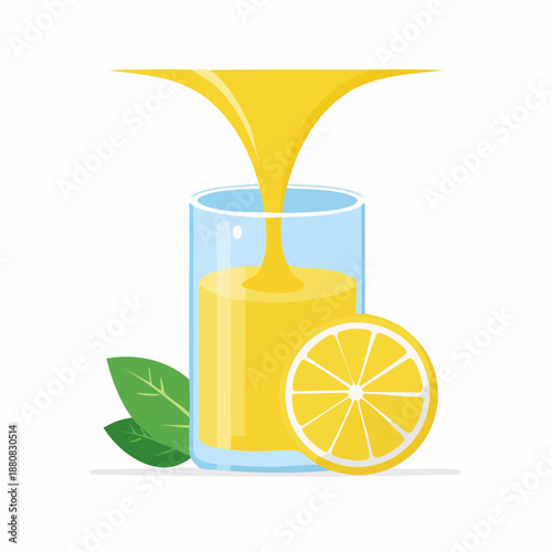 Jus de citron frais versé dans un verre – illustration vectorielle stylisée