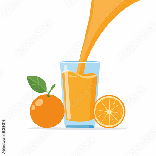 Jus d’orange frais versé dans un verre – illustration vectorielle vitaminée et naturelle