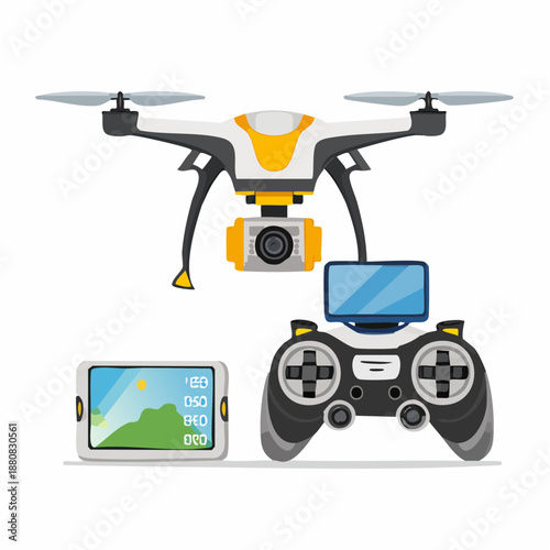 Drone avec télécommande et écran – illustration vectorielle moderne pour photographie aérienne