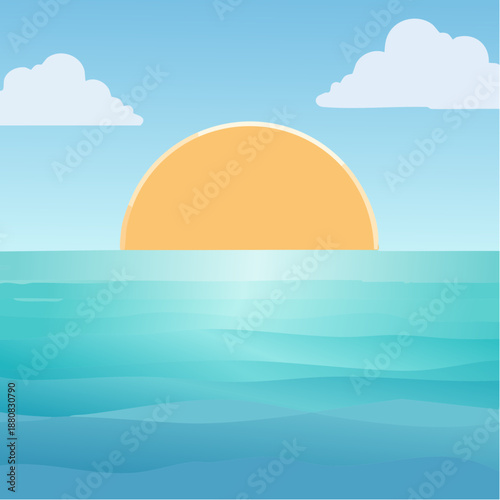Paysage marin au lever ou coucher du soleil – illustration vectorielle paisible