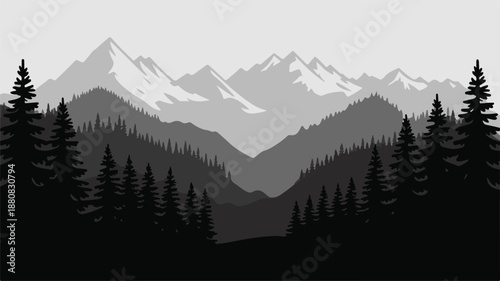 mountain horizon layered mountains and conifer forest vector illustration