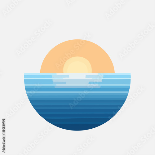 Coucher de soleil minimaliste sur l’océan – illustration stylisée avec dégradés colorés