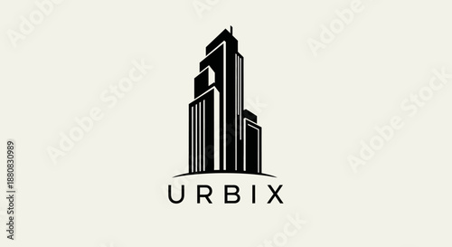 Black and white city skyscraper logo.