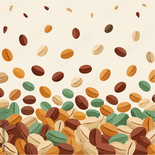 Grains de café colorés – motif stylisé sur fond clair