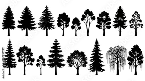 Collection of Various Tree Silhouettes.