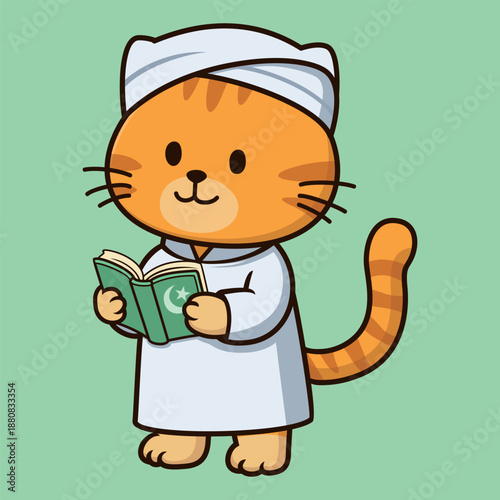 Cute Muslim Cat Reading Holy Quran