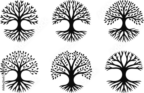 tree folk art tree of life collection six botanical emblem silhouette