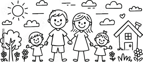 family hand drawn vector of mother father and two children